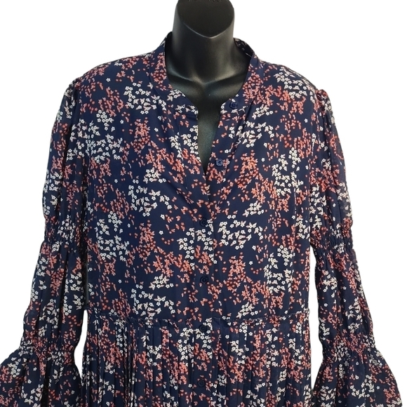 Michael Kors Women's Navy Blue Floral Print Dress Sz XL - Picture 3 of 10